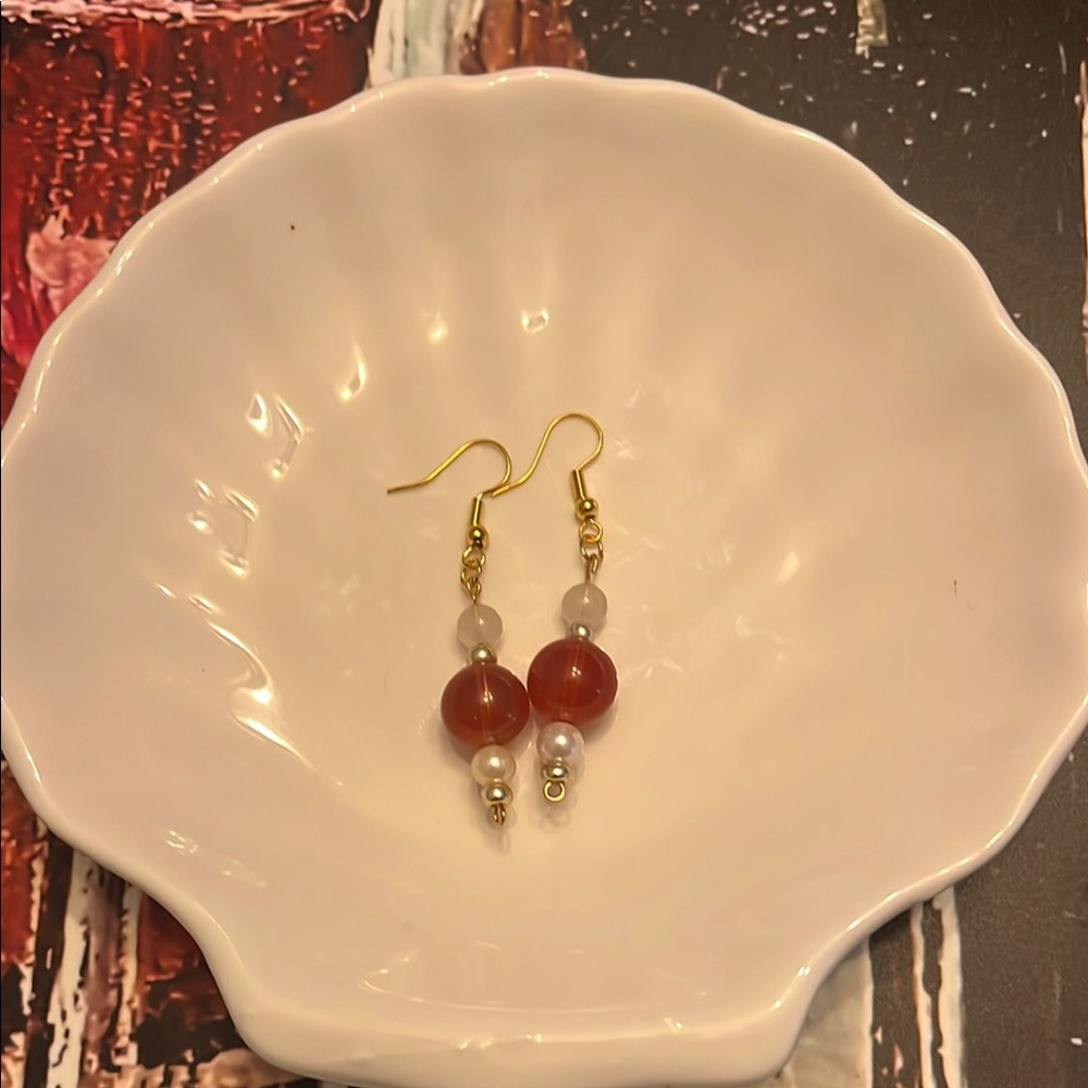 Gold and Pink Dangle Earrings with Elegant Design